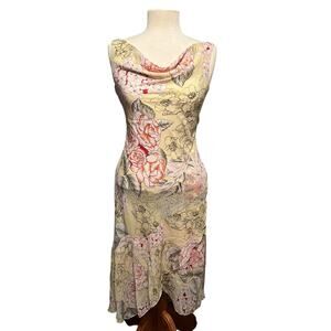 Vintage Y2K B Darlin Yellow Floral Cowl Neck Midi Dress